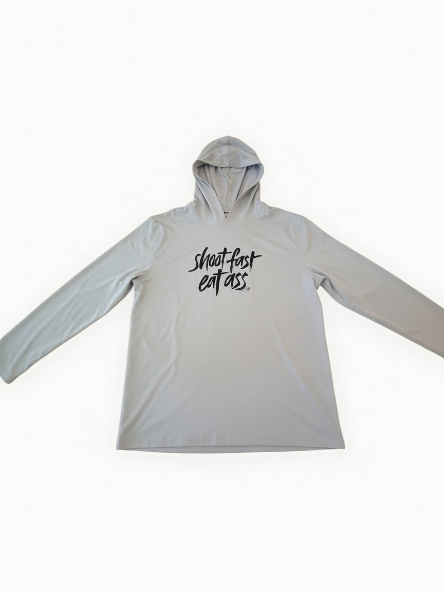 Shot Fast, Eat Ass hooded sun shirt