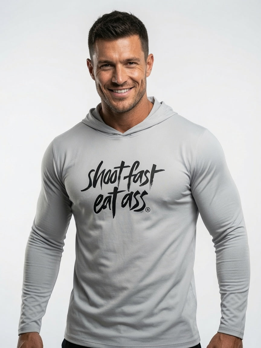 Shot Fast, Eat Ass hooded sun shirt