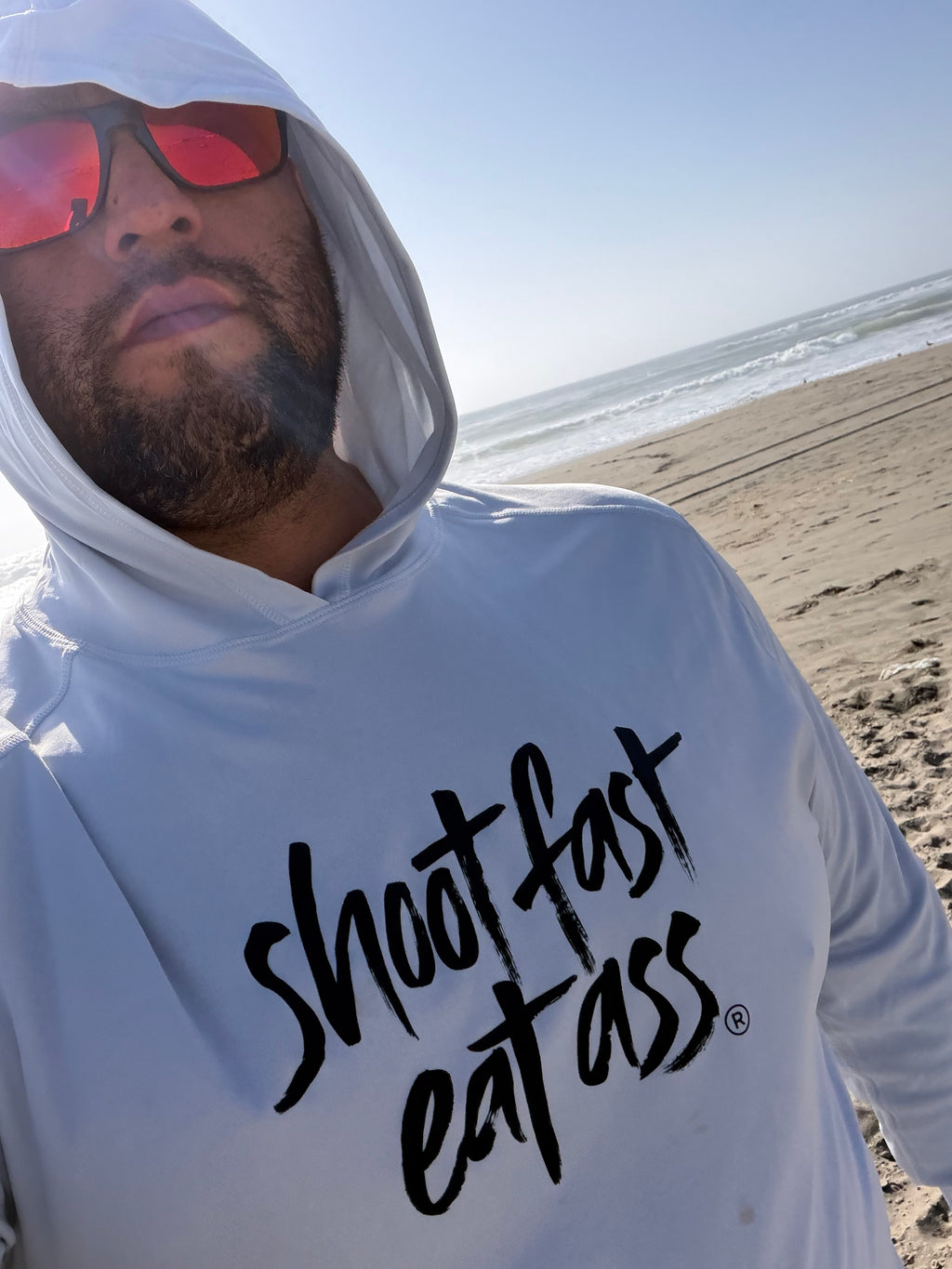 Shot Fast, Eat Ass hooded sun shirt
